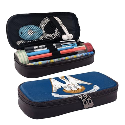 WOPQS Louisiana Federmappe mit Staatsflagge, Leder, Stifteetui, Schreibwaren, College, Organizer, Box von WOPQS