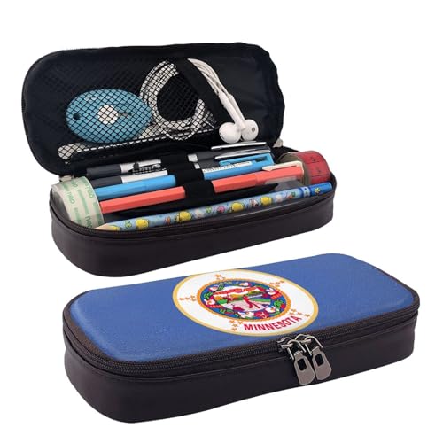 WOPQS Minnesota Federmappe mit Staatsflagge, Leder, Stifteetui, Schreibwaren, College-Tasche, Organizer von WOPQS