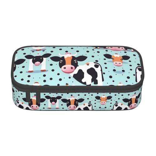 WOPQS Niedliche Kuh Polka Dot Federmäppchen Federmäppchen Multifunktionale Aufbewahrungstasche Büro Große Kapazität Bleistift Stifteetui Schwarz One Size Tasche Organizer, Schwarz, One Size, von WOPQS