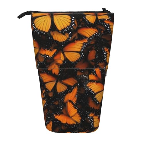 WOPQS Orange Monarch Schmetterlinge Vertikal einziehbares Federmäppchen College Pouch Schreibwaren Multifunktionale Aufbewahrungstasche von WOPQS