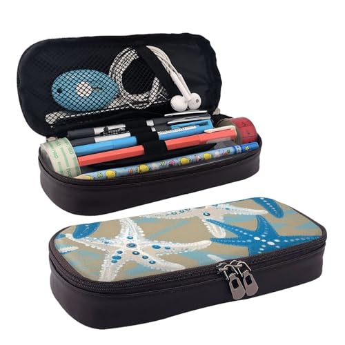 WOPQS Schönes Federmäppchen aus Leder mit Seesternmotiv, Stifteetui, Schreibwaren, College-Tasche, Organizer WOPQS Schönes Federmäppchen aus Leder mit Seesternmotiv, Stifteetui, Schreibwaren, College-Tasche, Organizer von WOPQS