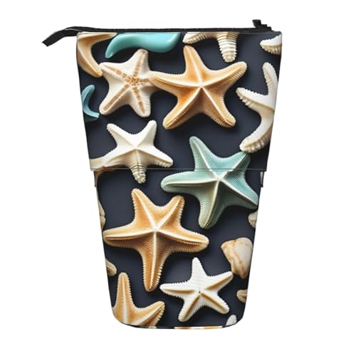 WOPQS Seashell Seestern Vertikales einziehbares Federmäppchen College-Tasche Schreibwaren multifunktionale Aufbewahrungstasche von WOPQS