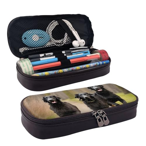 WOPQS Trotting Federmäppchen, flach, beschichtetes Retriever-Pfotenleder, Stifteetui, Schreibwaren, College-Tasche, Organizer von WOPQS