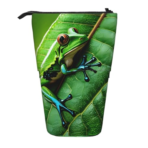 WOPQS Vertikales einziehbares Federmäppchen mit Froschblättern, College-Tasche, Schreibwaren, multifunktionale Aufbewahrungstasche von WOPQS