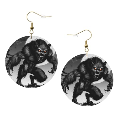Werwolf Hd 03 Runde Leder-Ohrringe für den täglichen Gebrauch bei der Arbeit Damenmode, Einheitsgröße, Kunstleder von WOPQS