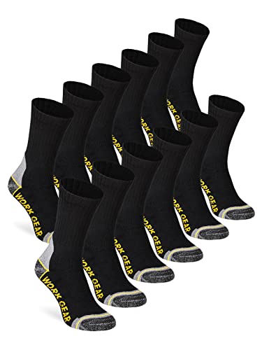WORK GEAR Herren Arbeitssocken Socken Lang Baumwolle Robust Verstärkt Atmungsaktiv (12 Paar) Schwarz 46-48, WG122430000 von WORK GEAR