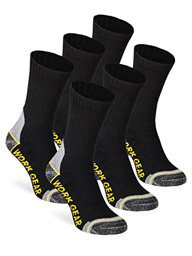 WORK GEAR Herren Arbeitssocken Socken Lang Baumwolle Robust Verstärkt Atmungsaktiv (6 Paar) Schwarz 43-46 von WORK GEAR