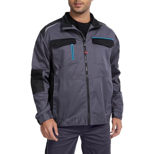 WORK IDEA Herren Arbeitsjacke mit kontrastreichen Reflexstreifen - Modernes Design mit Reißverschluss und Knöpfen von WORK IDEA