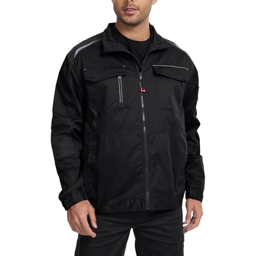 WORK IDEA Herren Arbeitsjacke mit kontrastreichen Reflexstreifen - Modernes Design mit Reißverschluss und Knöpfen von WORK IDEA