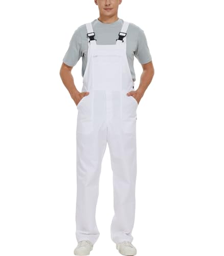 WORK IDEA Herren Latzhose Arbeitskleidung Mode Leichter Overall mit Taschen, Weiss/opulenter Garten, 5XL von WORK IDEA