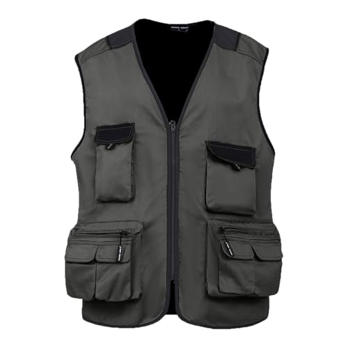 WORK IDEA Herren Outdoor-Arbeitsweste Multi-Pocket-Angelweste Lichtfeldweste Tarnweste Sommer-Multifunktionsweste atmungsaktive Angelweste von WORK IDEA