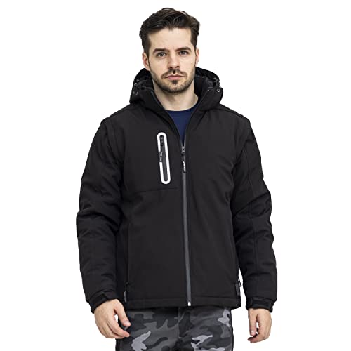 WORK IDEA Softshelljacke Herren Wasserabweisend Atmungsaktiv 2 in 3 Weste Abnehmbare Ärmel + Kapuze Regenjacke Winter Arbeitsjacke Outdoor Wandern von WORK IDEA