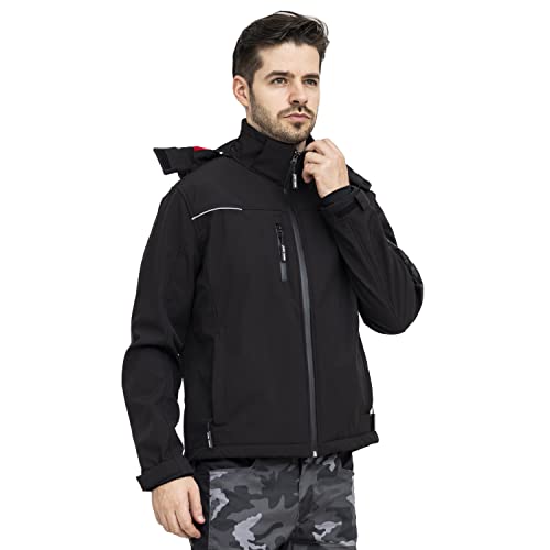 Softshelljacke Herren Wasserdicht Atmungsaktiv mit abnehmbarem Hoodie, Radjacke, Regenjacke, Arbeitsjacke, Outdoor-Wandern von WORK IDEA