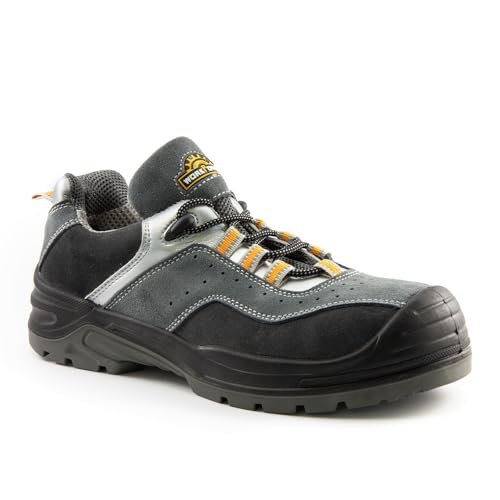 WORKPOWER– Sicherheitsschuhe S1P Topeka für Herren – Arbeitsschuhe mit metallfreiem Durchtrittschutz & Kunststoffkappe – verfügbar in den Größen 43 (Schwarz/Grau/Orange) von WORKPOWER