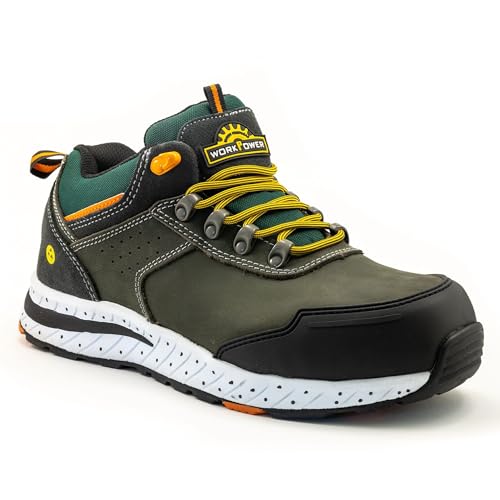 WORKPOWER– Sicherheitsschuhe S3 Tann für Herren – Arbeitsschuhe mit metallfreiem Durchtrittschutz & Kunststoffkappe – verfügbar in den Größen 46 (Dunkelgrau/Orange) von WORKPOWER