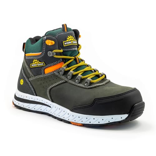 WORKPOWER – Sicherheitsstiefel S3 Hilders für Herren – Sicherheitsschuhe mit metallfreiem Durchtrittschutz & Kunststoffkappe – verfügbar in den Größen 44 (Dunkelgrau/Orange) von WORKPOWER