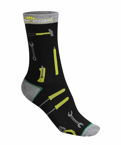 WORKPOWER Socken Unisex Herren & Damen viele lustige Designs Arbeitssocken mit Werkzeug Strümpfe Herren Sportsocken für Männer Arbeitsstrümpfe aus weichem Materialien in 43-46 Schwarz/Gelb 1P von WORKPOWER