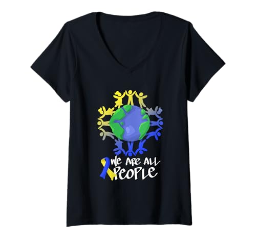 Damen ACHTSAMKEITS-TRISOMIE 21 FÜR AKUTES DOWN-SYNDROM T-Shirt mit V-Ausschnitt von WORLD DOWN SYNDROME DAY APPAREL CO.