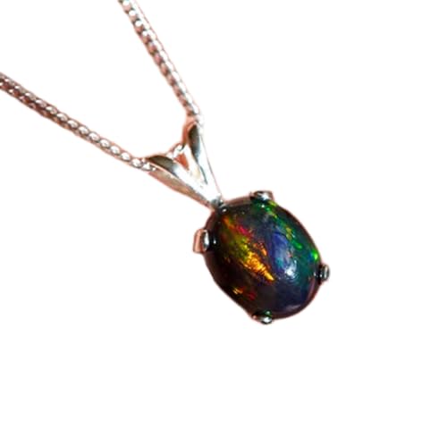 Natürlicher schwarzer äthiopischer Opal, 9 x 7 mm, oval, glatt, schwarz, Anhänger, 925er Sterlingsilber, ovale Halskette mit 45,7 cm langer Kabelkette, Heilenergie, spiritueller Schmuck, Geschenk von WORLD WIDE GEMS