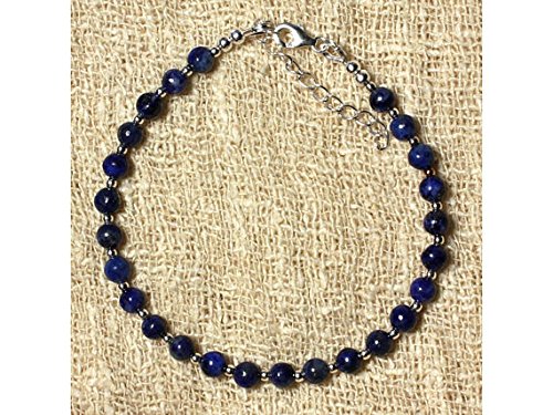 Rundes Armband aus 925er-Sterlingsilber mit blauem Lapislazuli-Design, 4 mm, weich, für Männer, Frauen, Freundinnen, Bräutigam und Erwachsene, 17,8 cm, Metallstein, 17,8 cm, Edelstein, Metallstein, von WORLD WIDE GEMS