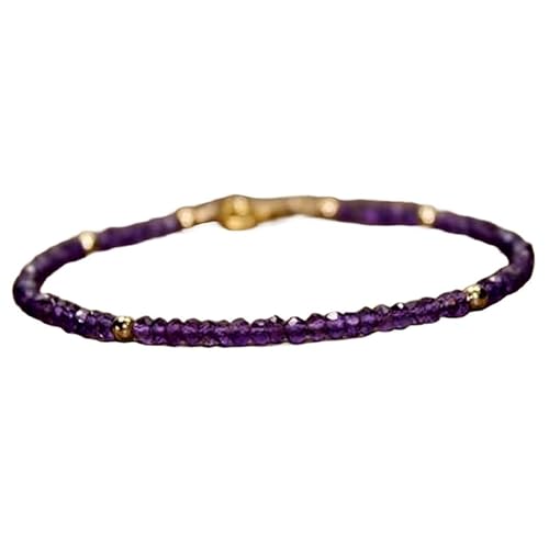 WORLD WIDE GEMS Amethyst 3 mm Rondelle-Form facettierte Perlen 17,8 cm vergoldeter Verschluss Armband für Männer Frauen Unisex Gliederkette Stapelarmband WWG_CH_00317 von WORLD WIDE GEMS