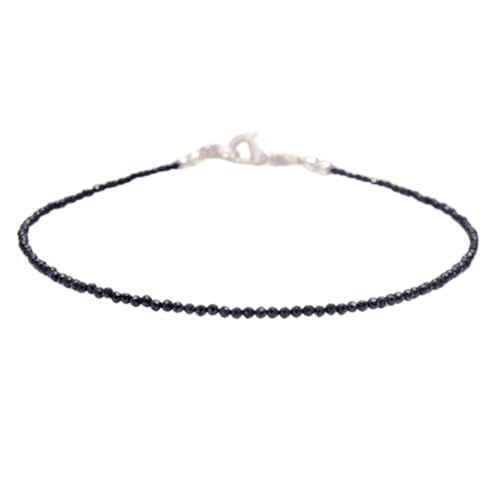 WORLD WIDE GEMS Armband mit schwarzem Turmalin, 2 mm, runde Form, facettierte Perlen, 17,8 cm, versilbert, Verschluss für Herren, Damen, Unisex, Gliederkette, stapelbares Armband | WWG_CH_01313 WORLD WIDE GEMS Armband mit schwarzem Turmalin, 2 mm, runde Form, facettierte Perlen, 17,8 cm, versilbert, Verschluss für Herren, Damen, Unisex, Gliederkette, stapelbares Armband | WWG_CH_01313 von WORLD WIDE GEMS