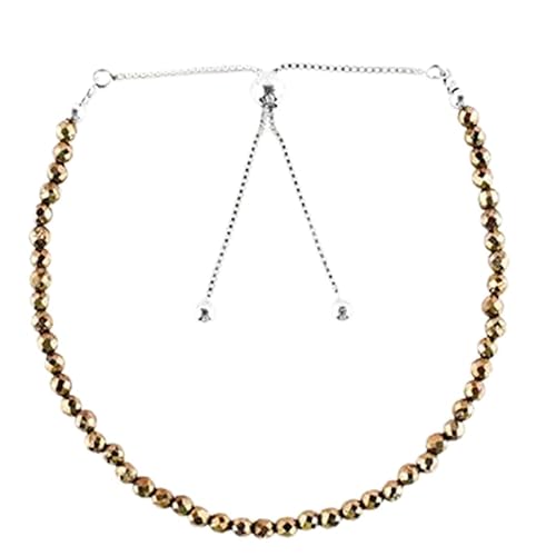 WORLD WIDE GEMS Goldener Pyrit 3 mm runde Form facettierte Perlen 17,8 cm verstellbar versilbert Verschluss Armband für Männer Frauen Unisex Gliederkette Stapelarmband | WWG_CH_03365 von WORLD WIDE GEMS