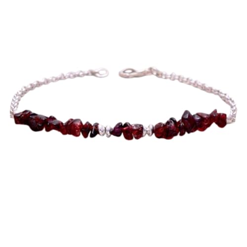 WORLD WIDE GEMS Granat 3–4 mm ungeschnittene Splitter-Form, glatt geschnittene Perlen, 17,8 cm, verstellbarer, versilberter Verschluss, Armband für Männer, Frauen, Unisex, Gliederkette, stapelbares WORLD WIDE GEMS Granat 3–4 mm ungeschnittene Splitter-Form, glatt geschnittene Perlen, 17,8 cm, verstellbarer, versilberter Verschluss, Armband für Männer, Frauen, Unisex, Gliederkette, stapelbares von WORLD WIDE GEMS
