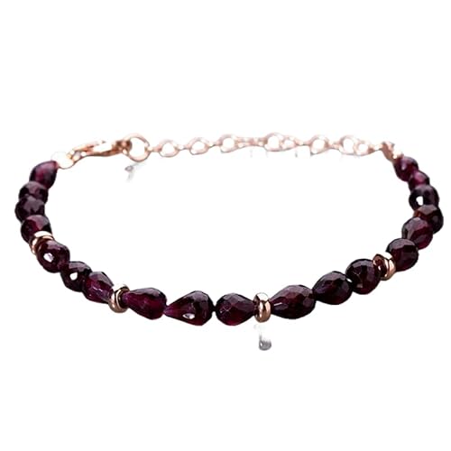 WORLD WIDE GEMS Granat 4–6 mm Tropfenform facettierte Perlen 17,8 cm verstellbar rosévergoldeter Verschluss Armband für Männer Frauen Unisex Gliederkette Stapelarmband WWG_CH_03045 von WORLD WIDE GEMS