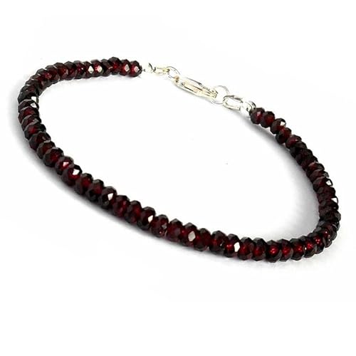 WORLD WIDE GEMS Granatquarz 3,5 mm Rondelle-Form facettierte Perlen 17,8 cm verstellbarer, versilberter Verschluss Armband für Männer und Frauen Unisex Gliederkette Stapelarmband WWG_CH_03349 von WORLD WIDE GEMS