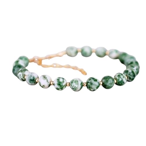 WORLD WIDE GEMS Green Spot Jaspis 8 mm runde Form glatt geschnittene Perlen 17,8 cm verstellbarer vergoldeter Verschluss Armband für Männer und Frauen Unisex Gliederkette Stapelarmband WWG_CH_03586 von WORLD WIDE GEMS