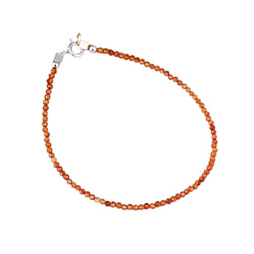 WORLD WIDE GEMS Hessonit Granat 2 mm runde Form facettierte Perlen 17,8 cm versilbert Verschluss Armband für Männer Frauen Unisex Gliederkette Stapelarmband WWG_CH_03765 von WORLD WIDE GEMS