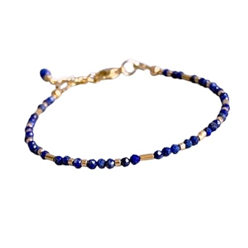 WORLD WIDE GEMS Lapislazuli 2,5 mm runde Form facettierte Perlen 17,8 cm verstellbarer vergoldeter Verschluss Armband für Männer und Frauen Unisex Gliederkette Stapelarmband WWG_CH_04280 von WORLD WIDE GEMS