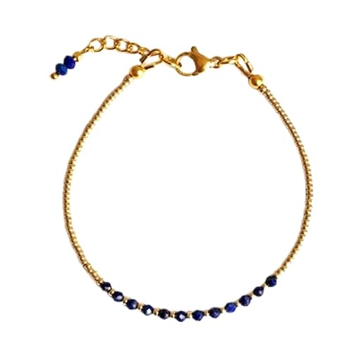 WORLD WIDE GEMS Lapislazuli 2 mm runde Form facettierte Perlen 17,8 cm verstellbarer vergoldeter Verschluss Armband für Männer und Frauen Unisex Gliederkette Stapelarmband WWG_CH_04305 von WORLD WIDE GEMS