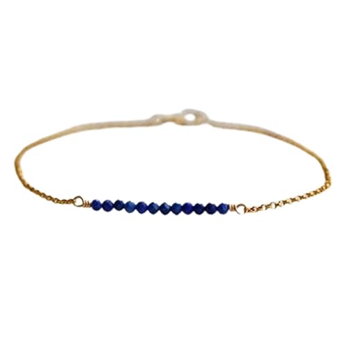 WORLD WIDE GEMS Lapislazuli 3 mm Rondelle-Form facettierte Perlen 17,8 cm vergoldeter Verschluss Armband für Männer und Frauen Unisex Gliederkette Stapelarmband WWG_CH_04252 von WORLD WIDE GEMS