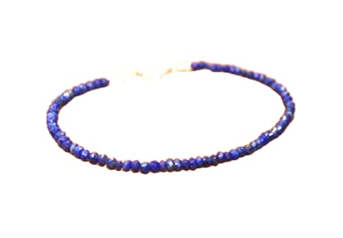 WORLD WIDE GEMS Lapislazuli 3 mm Rondelle Form facettierte Perlen 17,8 cm versilbert Verschluss Armband für Männer Frauen Unisex Gliederkette Stapelarmband WWG_CH_04263 von WORLD WIDE GEMS