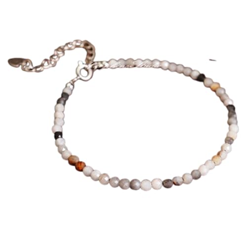 WORLD WIDE GEMS Moosachat 3 mm runde Form facettierte Perlen 17,8 cm verstellbar versilbert Verschluss Armband für Männer Frauen Unisex Gliederkette Stapelarmband WWG_CH_04719 von WORLD WIDE GEMS