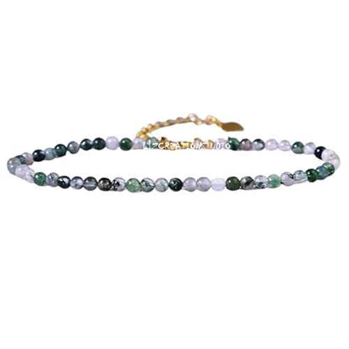 WORLD WIDE GEMS Moosachat 3 mm runde Form glatt geschnittene Perlen 17,8 cm verstellbarer vergoldeter Verschluss Armband für Männer Frauen Unisex Gliederkette Stapelarmband WWG_CH_04720 von WORLD WIDE GEMS