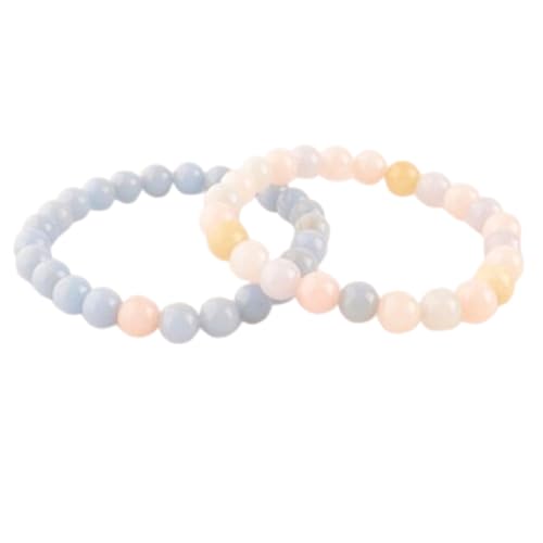 WORLD WIDE GEMS Morganit & Amazonit 8 mm runde glatte Perlen Langstrecken-Paare-Liebes-Freundschafts-Kombinations-Armband-Set – dehnbare Armbänder für Paare, WW_CPL_S_224, 20 cm, Edelstein Edelstein von WORLD WIDE GEMS