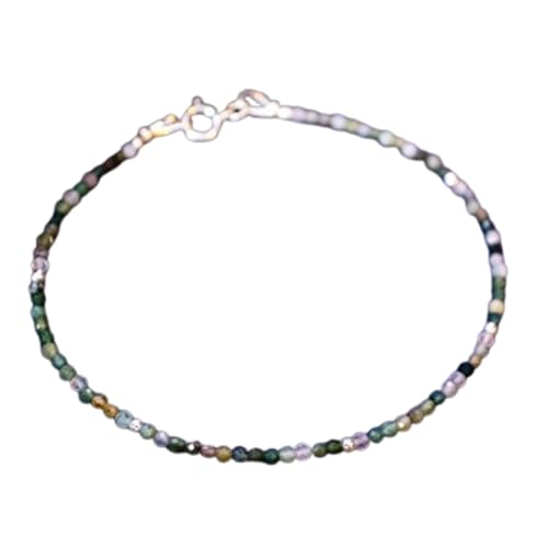 WORLD WIDE GEMS Moss Achat 2 mm runde Form facettierte Schliffperlen 17,8 cm verstellbar versilbert Verschluss Armband für Männer Frauen Unisex Gliederkette Stapelarmband | WWG_CH_04714 von WORLD WIDE GEMS
