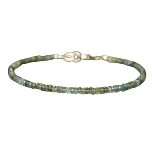 WORLD WIDE GEMS Moss Aquamarin 3 mm Rondelle Form facettierte Perlen 17,8 cm versilbert Verschluss Armband für Männer Frauen Unisex Gliederkette Stapelarmband WWG_CH_04748 von WORLD WIDE GEMS
