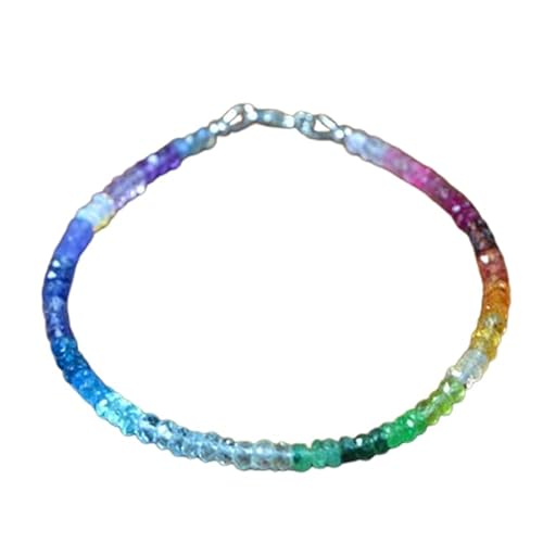WORLD WIDE GEMS Multi Edelstein 3-3,5 mm Rondelle-Form facettierte geschliffene Perlen 17,8 cm versilberter Verschluss Armband für Männer Frauen Unisex Gliederkette Stapelarmband WWG_CH_04851 von WORLD WIDE GEMS