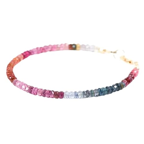 WORLD WIDE GEMS Multi Spinell 3 mm Rondelle Form facettierte Perlen 17,8 cm vergoldet Verschluss Armband für Männer Frauen Unisex Gliederkette Stapelarmband | WWG_CH_04988 von WORLD WIDE GEMS