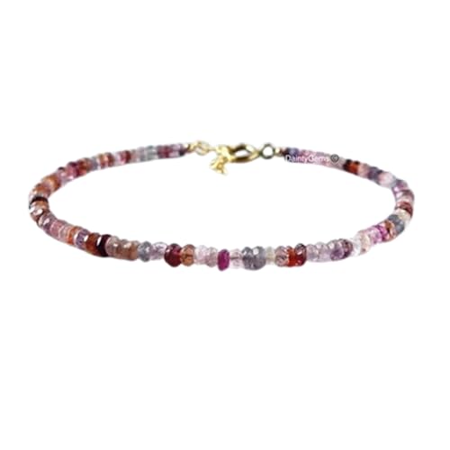 WORLD WIDE GEMS Multi Spinell 3 mm Rondelle Form facettierte Perlen 17,8 cm vergoldet Verschluss Armband für Männer Frauen Unisex Gliederkette Stapelarmband | WWG_CH_04996 von WORLD WIDE GEMS
