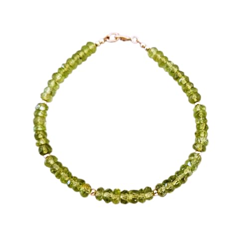 WORLD WIDE GEMS Peridot 3 mm Rondelle-Form facettierte Perlen 17,8 cm verstellbarer vergoldeter Verschluss Armband für Männer Frauen Unisex Gliederkette Stapelarmband WWG_CH_05317 von WORLD WIDE GEMS