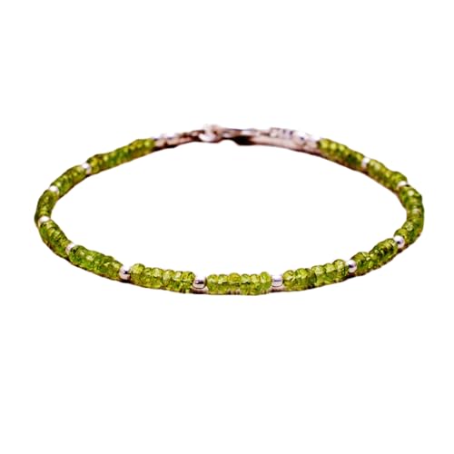 WORLD WIDE GEMS Peridot 3 mm runde Form glatt geschliffene Perlen 17,8 cm rosévergoldeter Verschluss Armband für Männer und Frauen Unisex Gliederkette Stapelarmband WWG_CH_05360 von WORLD WIDE GEMS