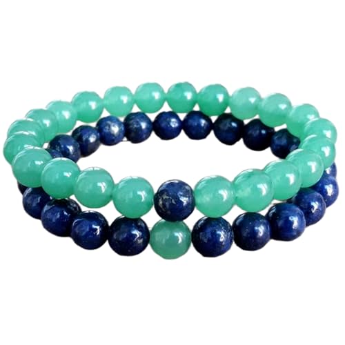 WORLD WIDE GEMS Peridot & Lapislazuli WW_CPL_S_238 Freundschafts-Armband-Set, runde glatte Perlen, lange Distanz, für Paare, Liebe, Freundschaft, dehnbar, 8 mm, 17,78 cm (7 Zoll), Edelstein Edelstein von WORLD WIDE GEMS