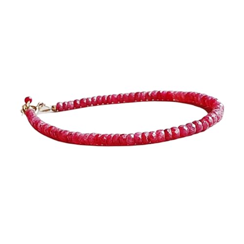 WORLD WIDE GEMS Rubin 3 mm Rondelle-Form facettierte Perlen 17,8 cm versilbert Verschluss Armband für Männer Frauen Unisex Gliederkette Stapelarmband WWG_CH_05917 von WORLD WIDE GEMS