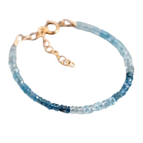 WORLD WIDE GEMS Santa Maria Aquamarin 3 mm Rondelle Form facettierte Perlen 17,8 cm verstellbar rosévergoldet Verschluss Armband für Männer Frauen Unisex Gliederkette Stapelarmband WWG_CH_06030 von WORLD WIDE GEMS