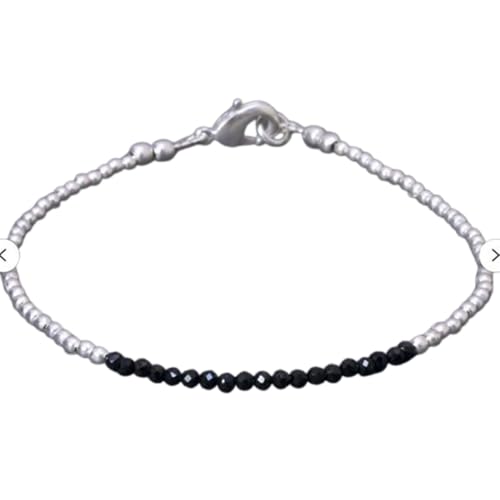 WORLD WIDE GEMS Schwarzes Spinell 2 mm runde Form facettierte Perlen 17,8 cm versilbert Verschluss Armband für Männer Frauen Unisex Gliederkette Stapelarmband WWG_CH_01213 von WORLD WIDE GEMS